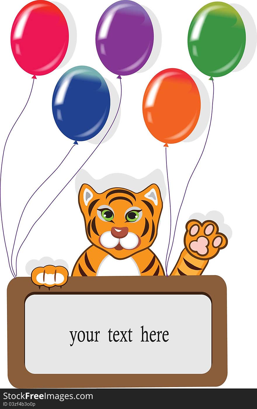 Happy Birthday Card With Funny Tiger And Balloons.