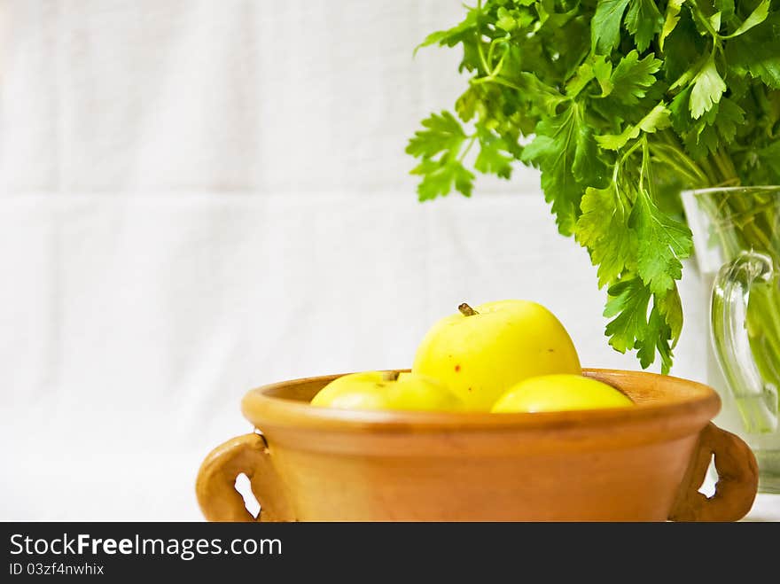 Yellow apples still life