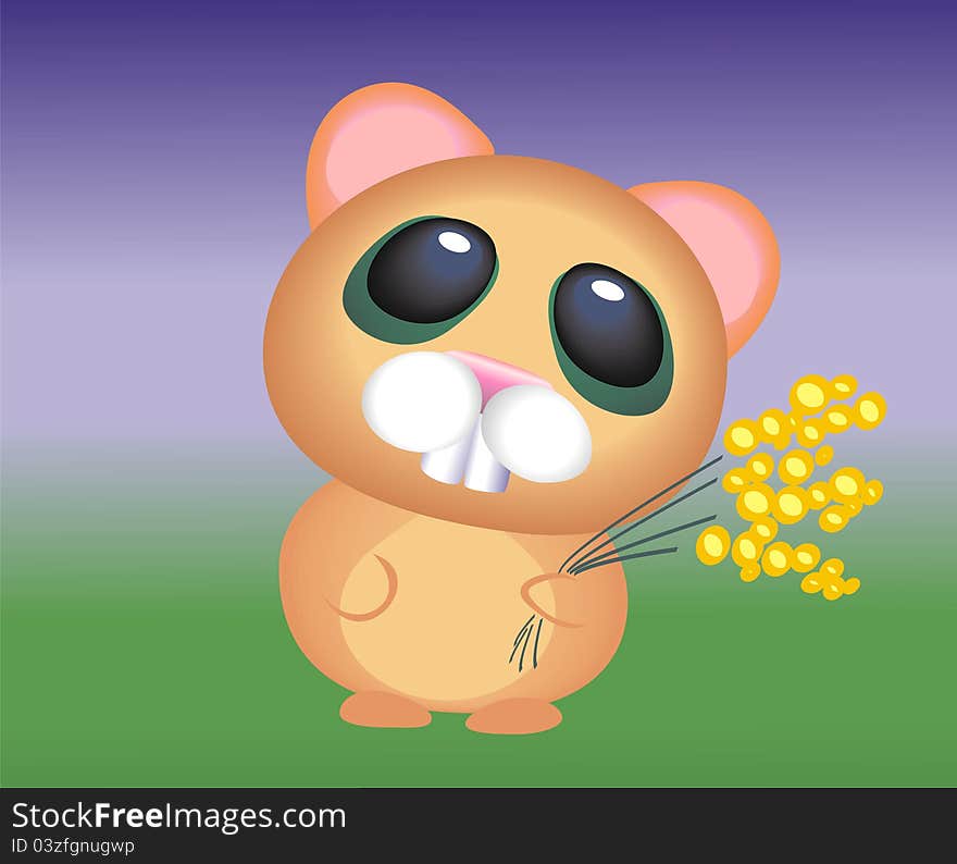 Illustration of a cute little hamster with flowers