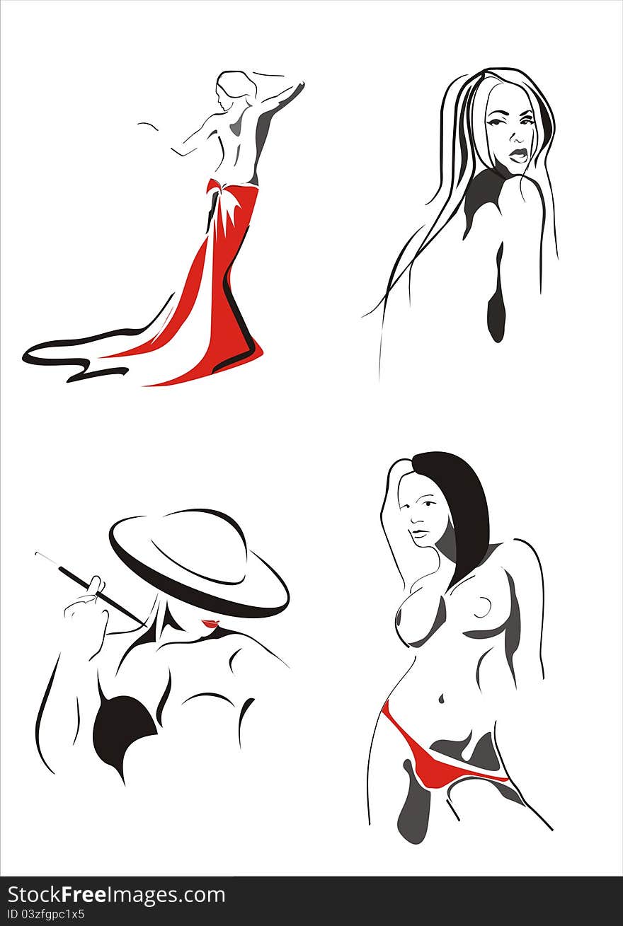 Vector set of beautiful women silhouettes. Vector set of beautiful women silhouettes