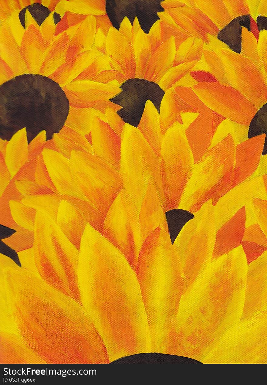 Hand drawn acrylic paint of sunflowers. Hand drawn acrylic paint of sunflowers