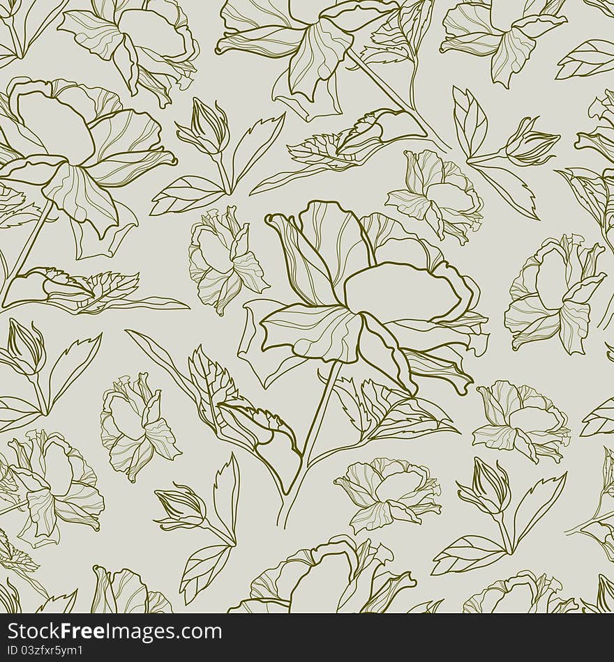 Vector seamless vintage floral pattern with roses. Vector seamless vintage floral pattern with roses