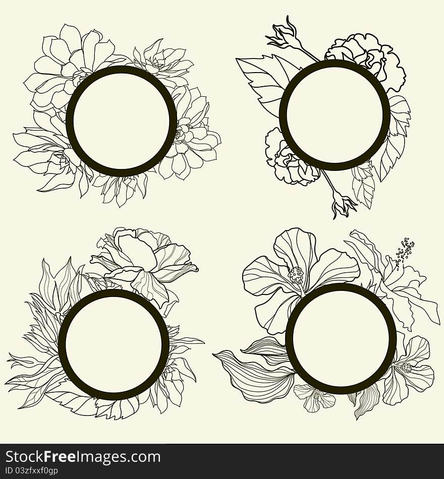 Vector set of vintage frames with flowers