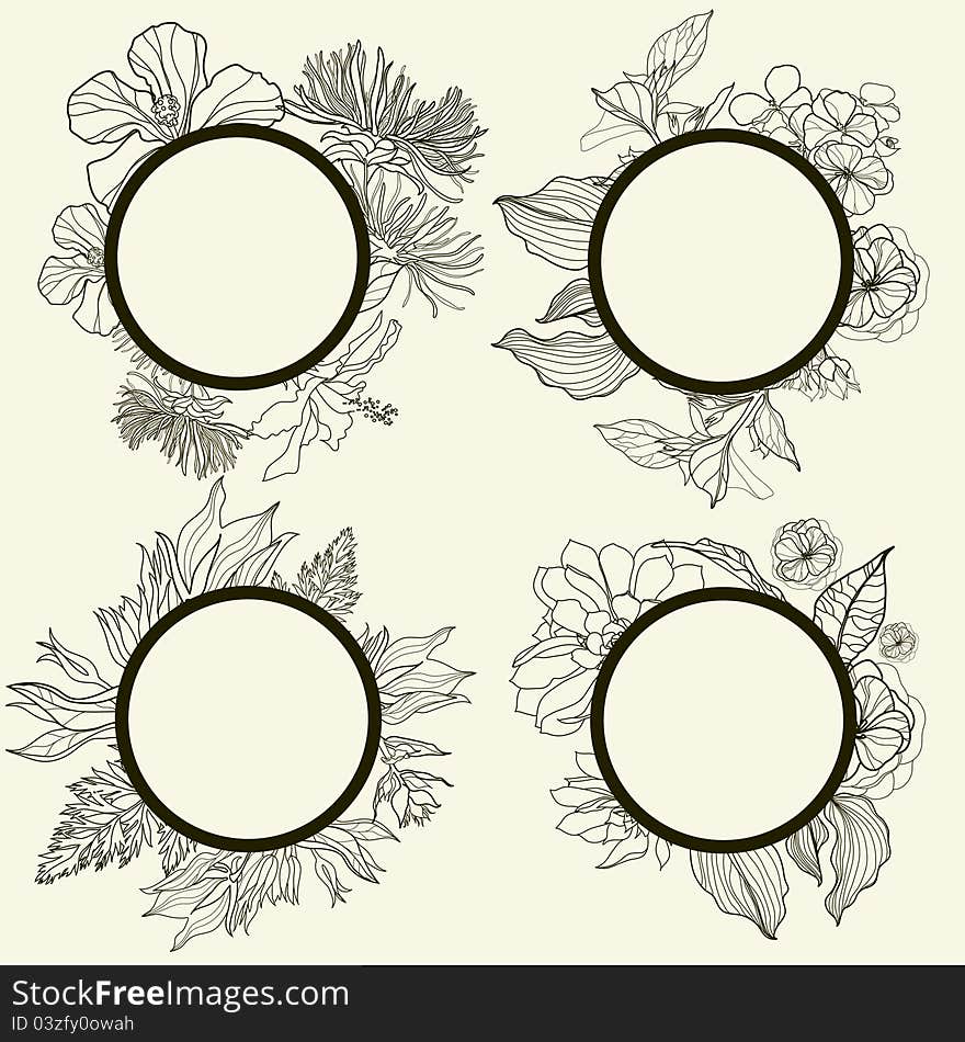 Vector set of vintage frames with flowers