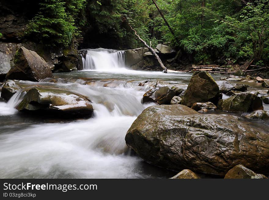 Beautiful waterfall in the Carpathians