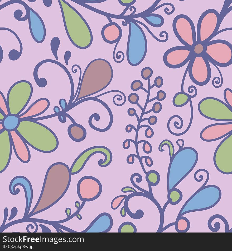 Floral seamless pattern with hand drawn elements