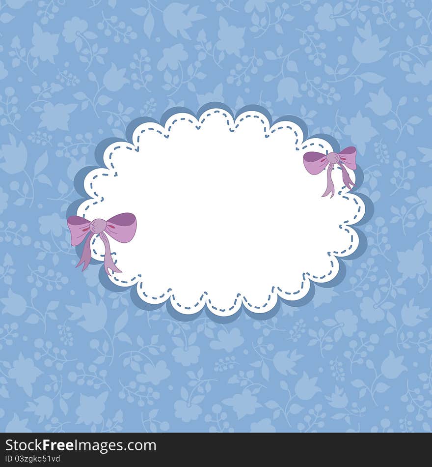 Greeting card with bows and floral background. Vector illustration