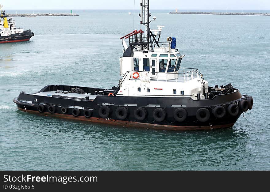 Detail of tugboat in porth of north europe