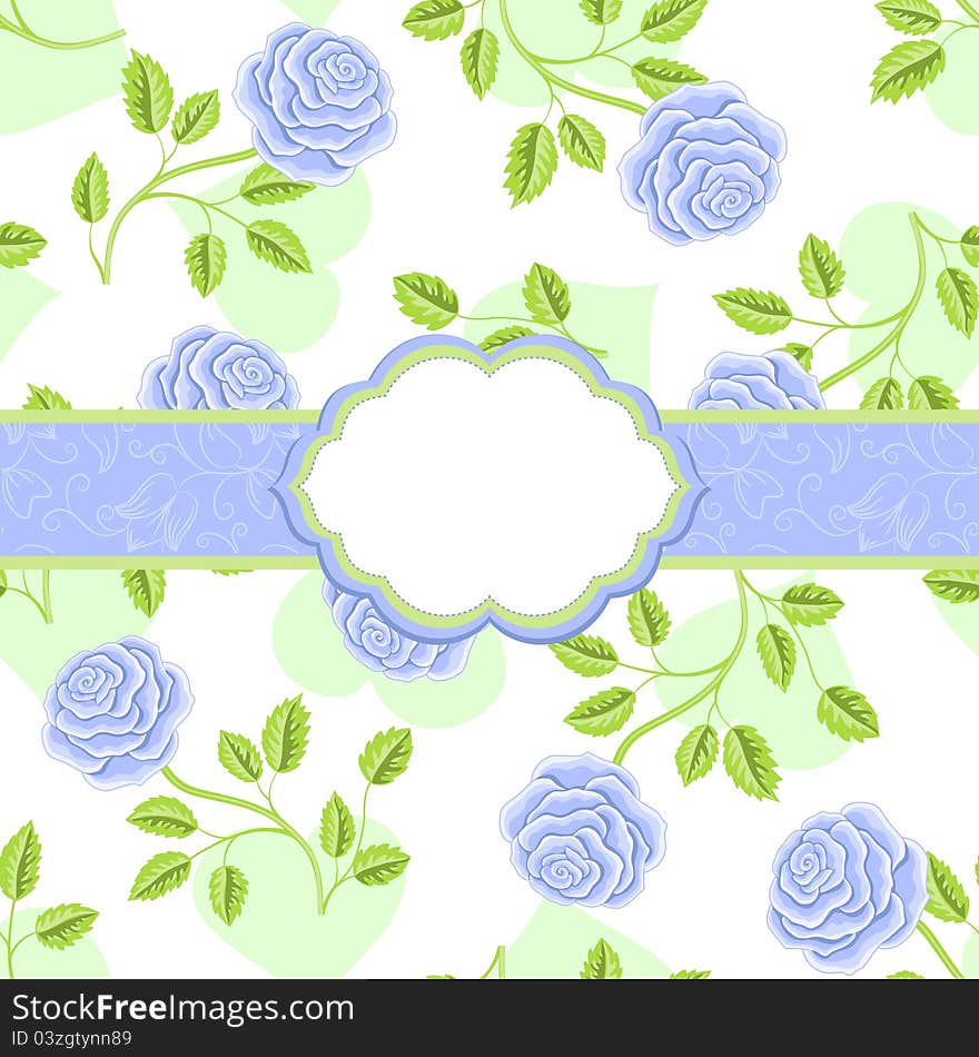 Seamless wallpaper pattern with roses, greeting card template