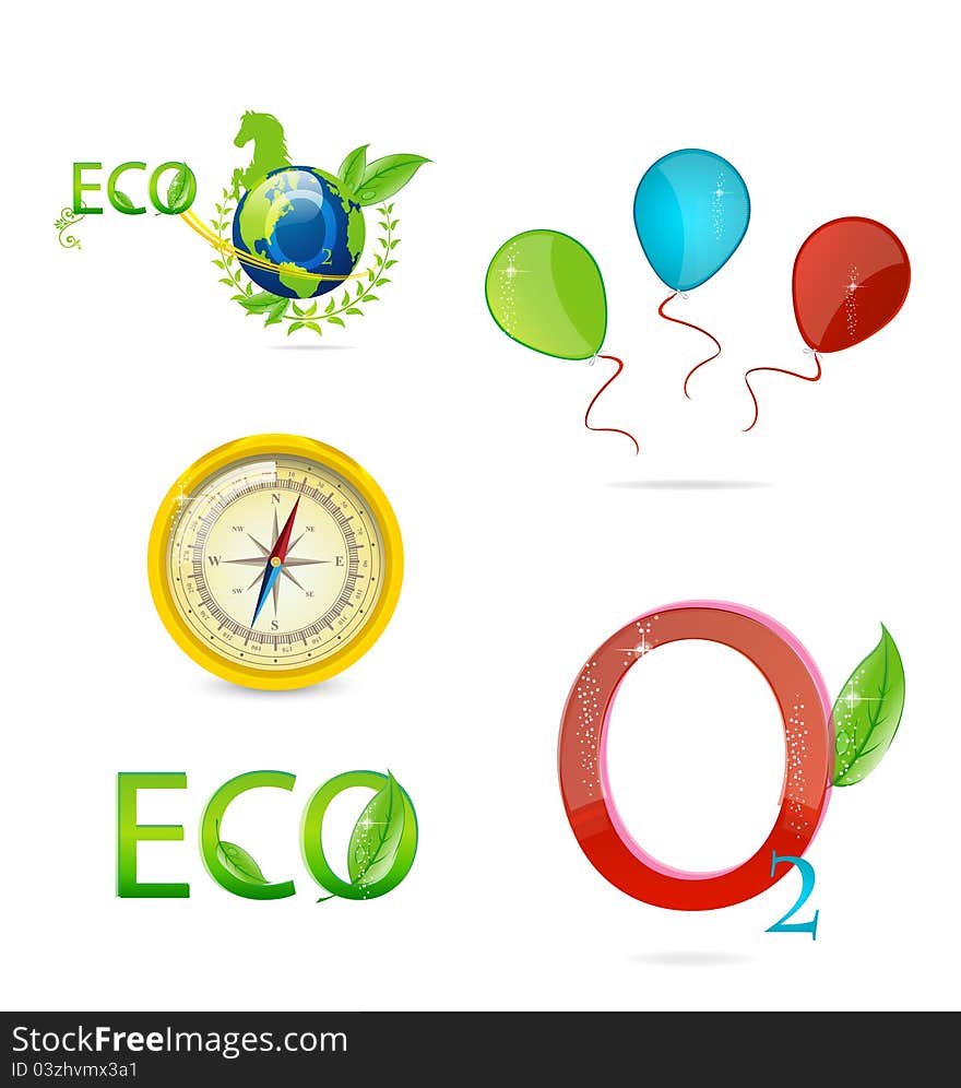 Green Nature And Eco Symbols Set