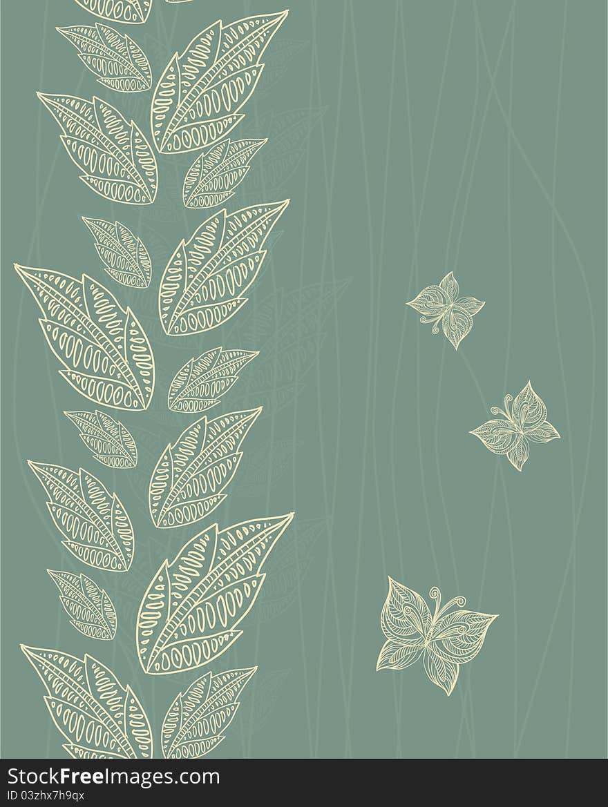 Vertical Pattern With Leaves And Butterfly