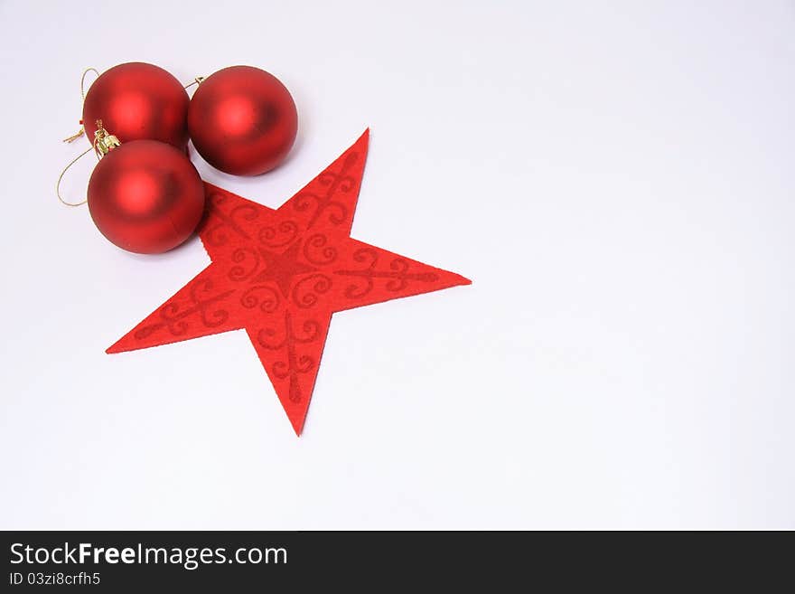 Red christmas balls and star. Red christmas balls and star