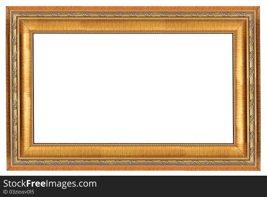 Empty luxury golden wooden frame isolated