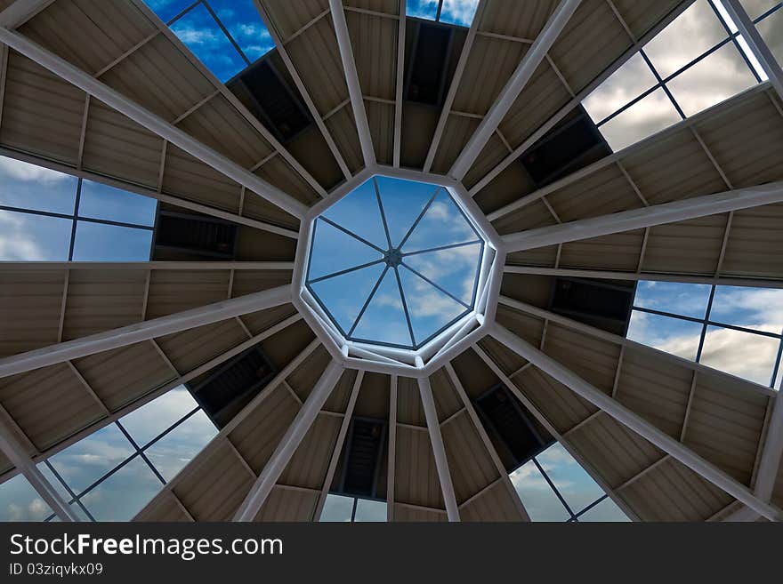 Large steel ceiling in the supermarket