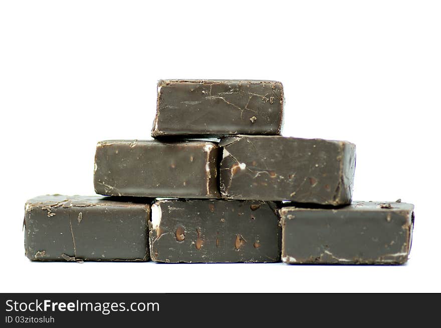 Chocolate isolated pyramid bitter slices square block tasty candy