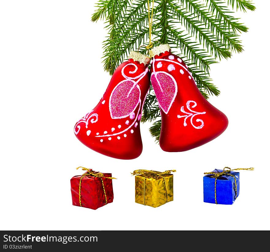 Christmas ornaments on white