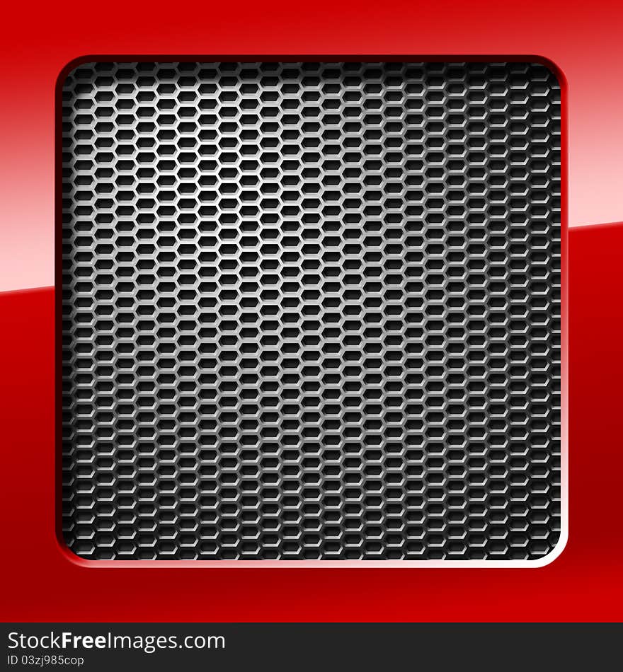 Metal honeycomb grid with red frame