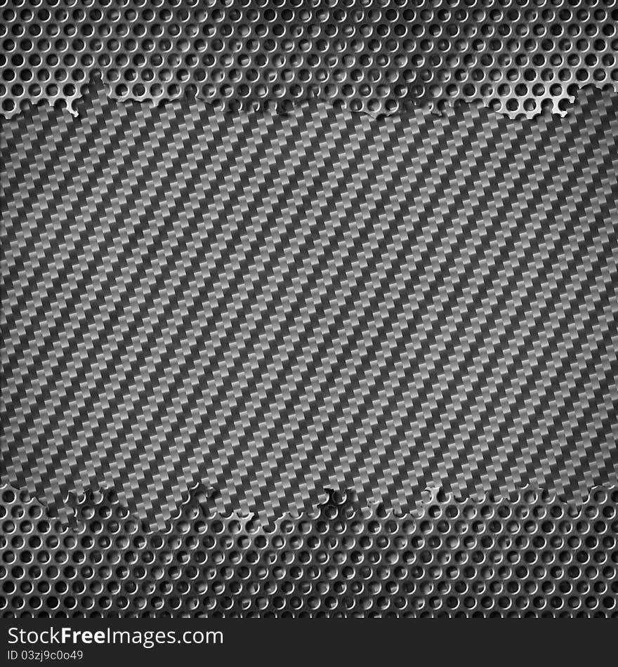 Perforated metal with carbon background. Perforated metal with carbon background