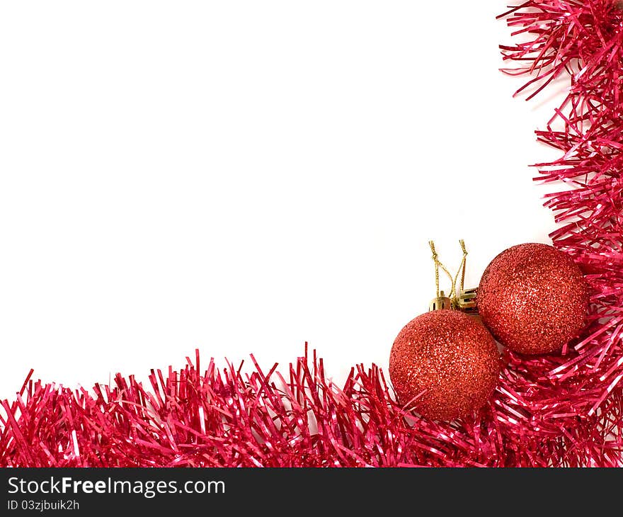 Red christmas balls and red decoration.