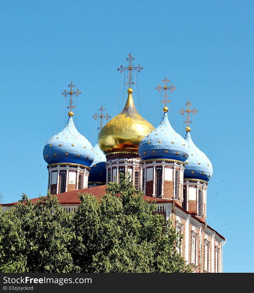 Domes of the Uspensky Cathedral and of the Belfry of the Ryazan Kremlin. Domes of the Uspensky Cathedral and of the Belfry of the Ryazan Kremlin