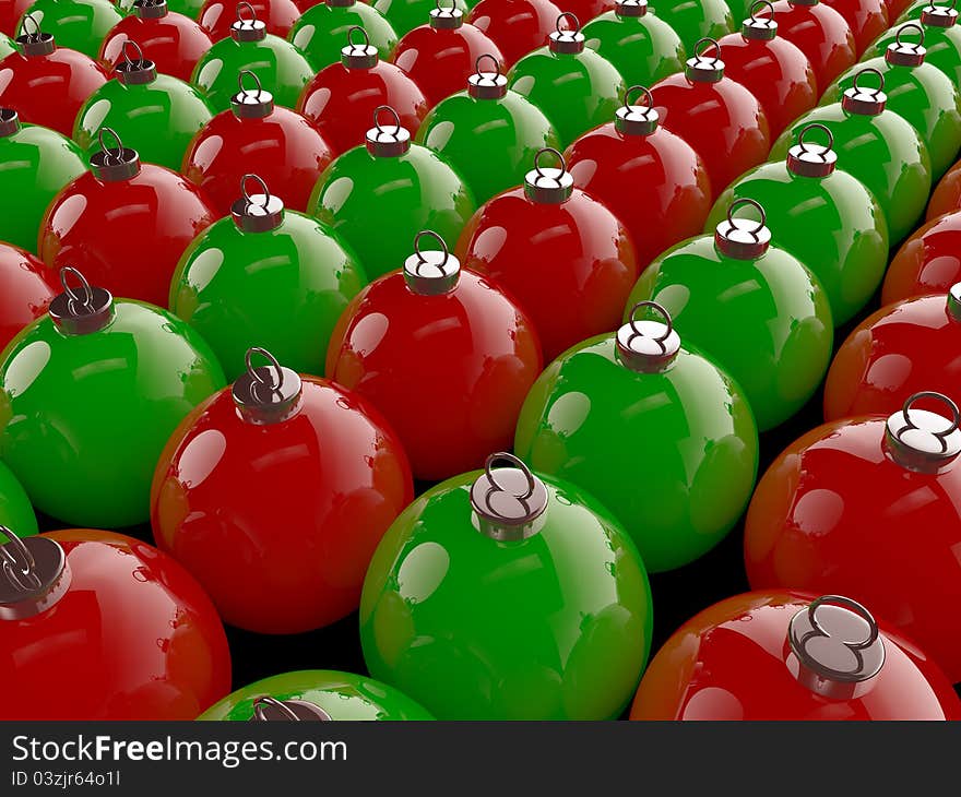 A set of red and green christmas spheres