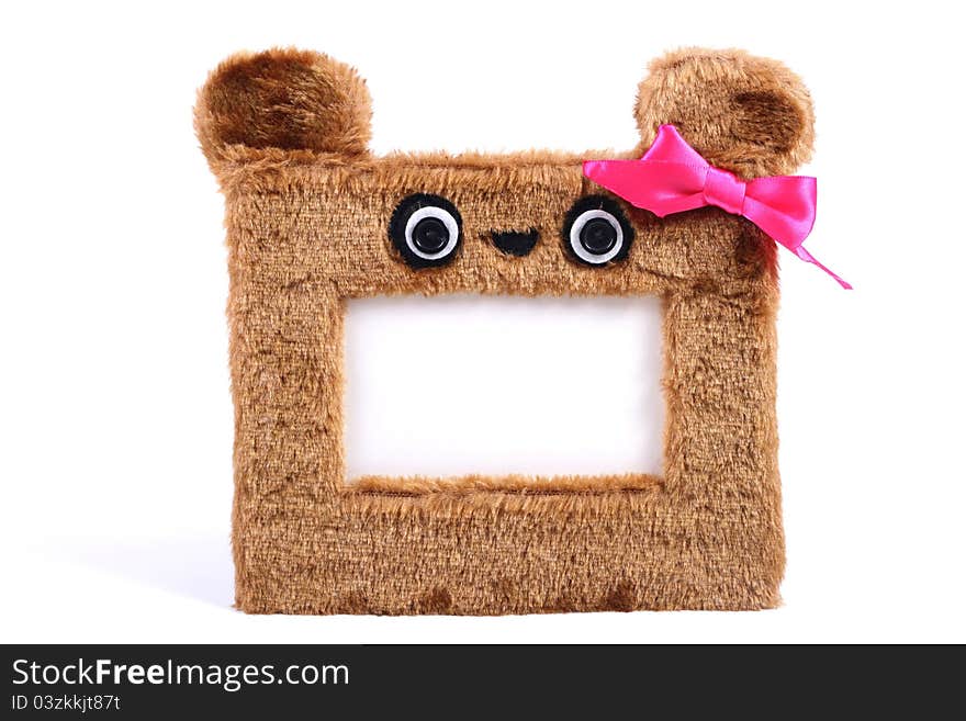 Brown fluffy photo frame isolated on white background