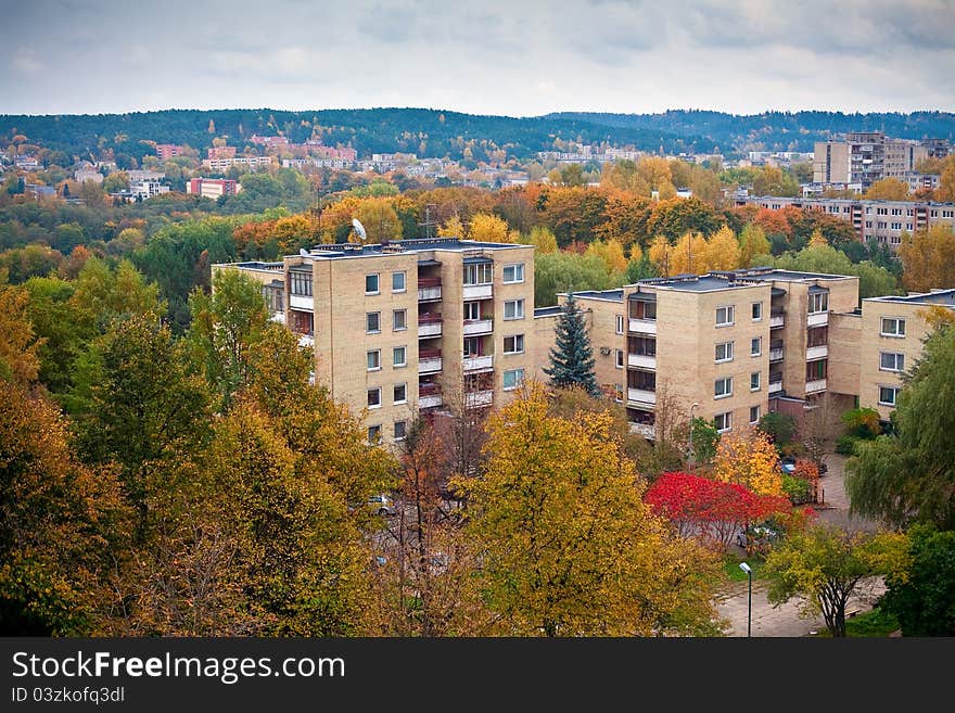 View of urban residential district in Vilnius, Europe in autumn. View of urban residential district in Vilnius, Europe in autumn