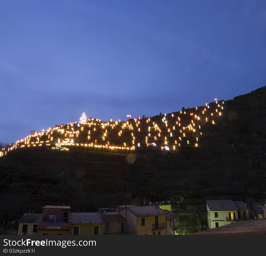 The largest luminous nativity scene in the world in manarola italy