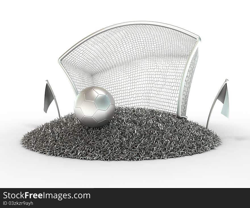 3D Concept Silver Football and Gate. 3D Concept Silver Football and Gate