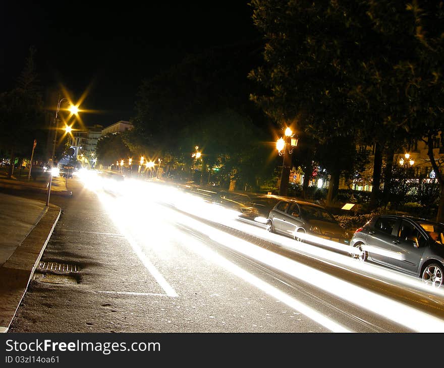 Trail of lights, Via Marina Reggio Calabria on Saturday night. Trail of lights, Via Marina Reggio Calabria on Saturday night.