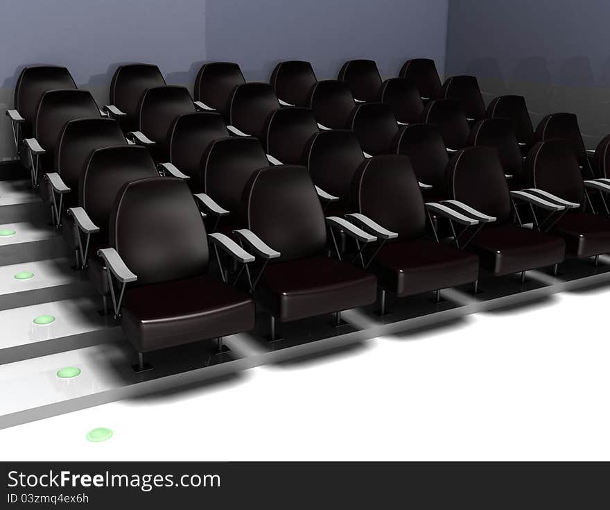 Part of the cinema, a small theater with comfortable seating for viewing. Part of the cinema, a small theater with comfortable seating for viewing