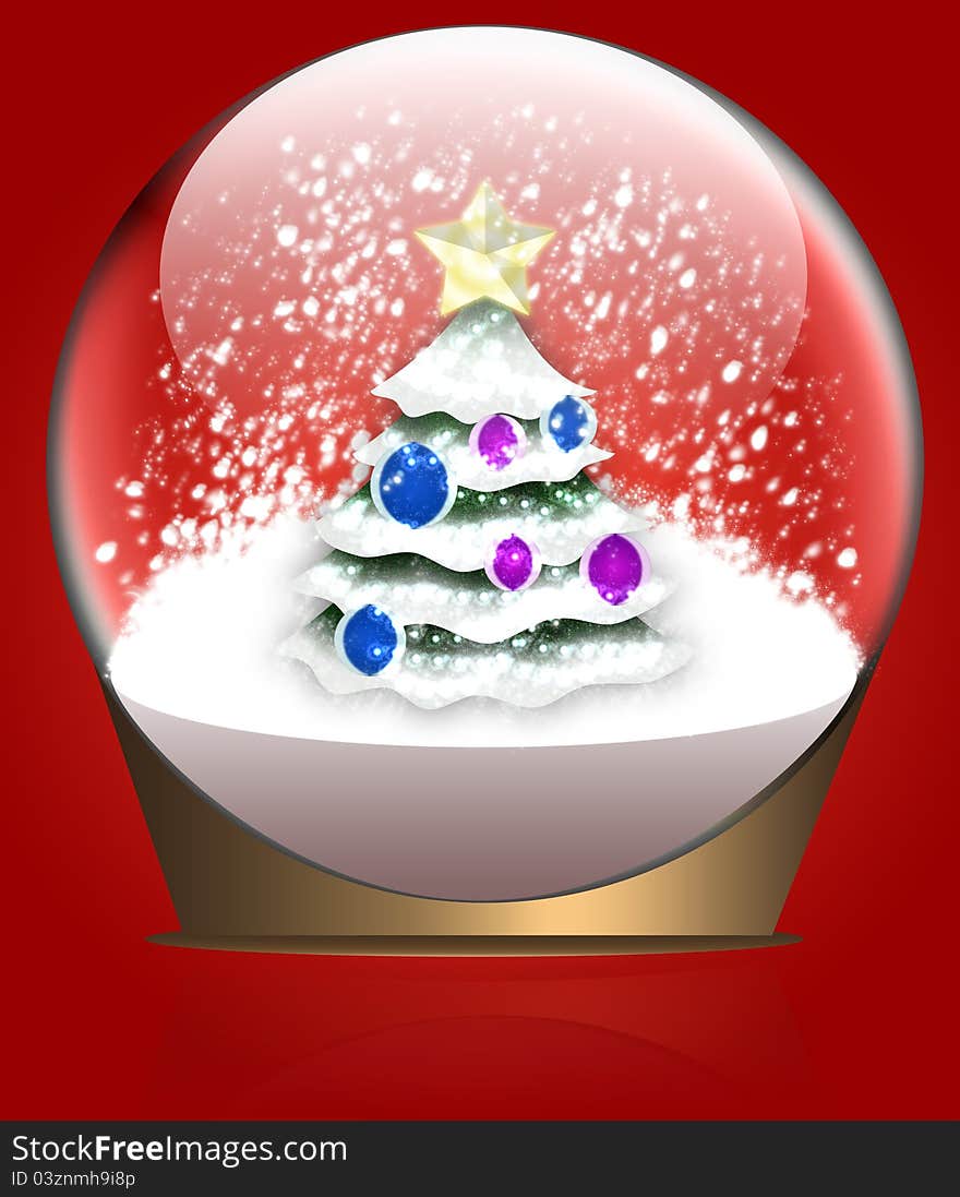 Illustration of Christmas tree with decoration in Snow Globe