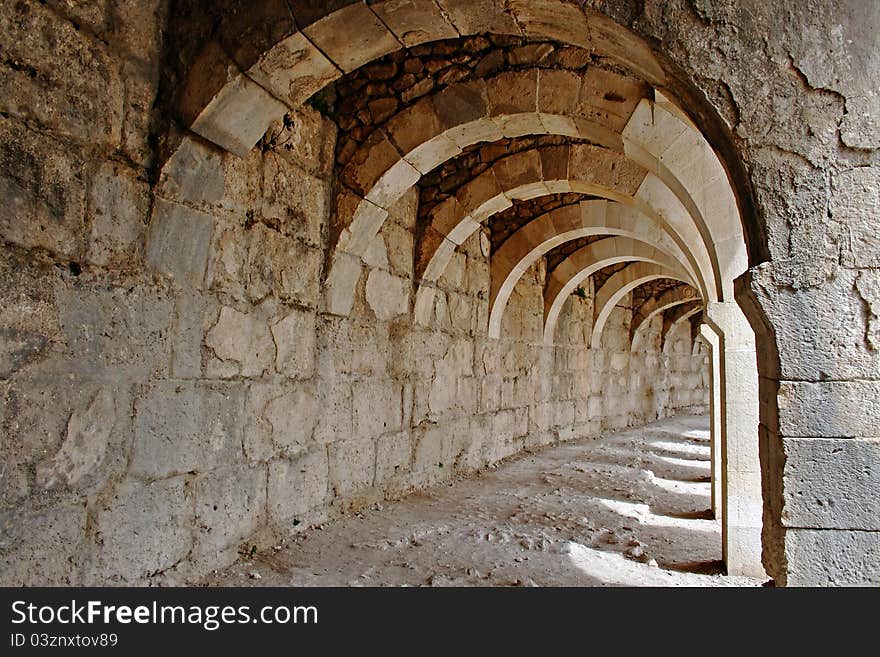 Tunnel of an ancient amphitheater Aspendos in Antalya, Turkey. Tunnel of an ancient amphitheater Aspendos in Antalya, Turkey.