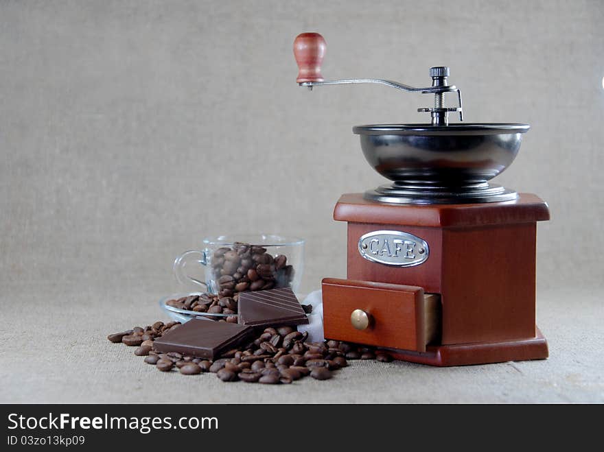 A coffee wooden  grinder