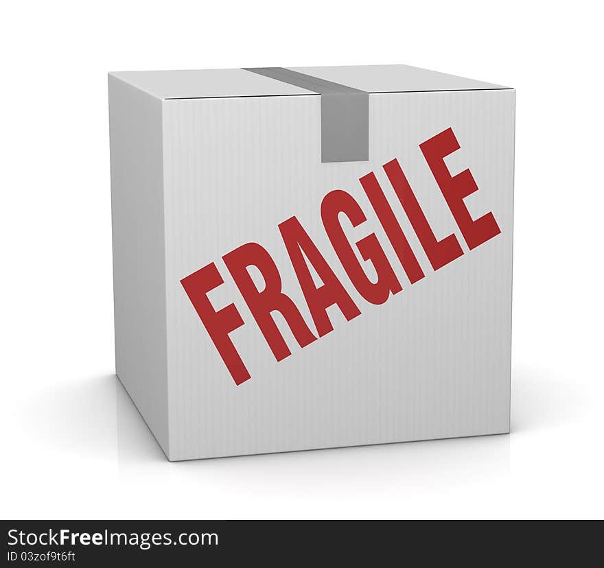 One carton box with the label: fragile (3d render)