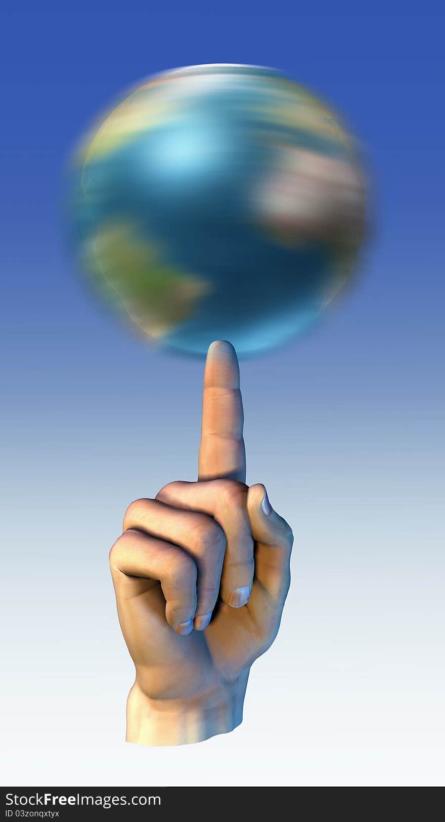 Earth globe spinning over a man finger