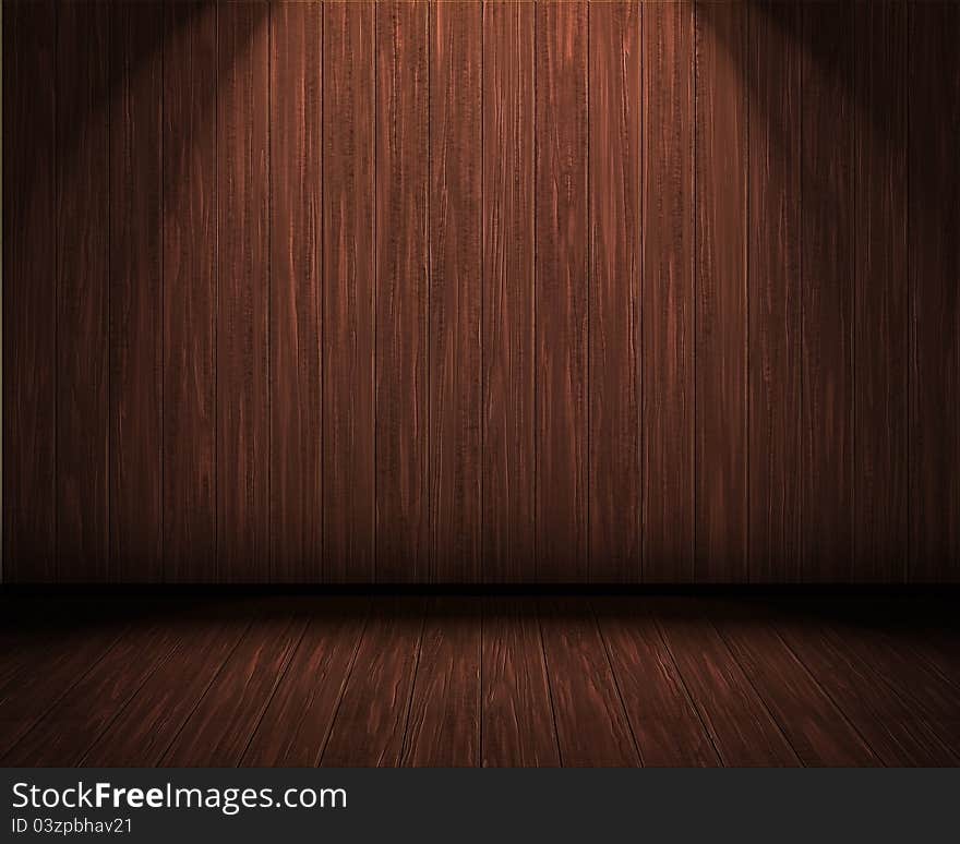 Grunge room with a brown wooden wall and floor. Grunge room with a brown wooden wall and floor