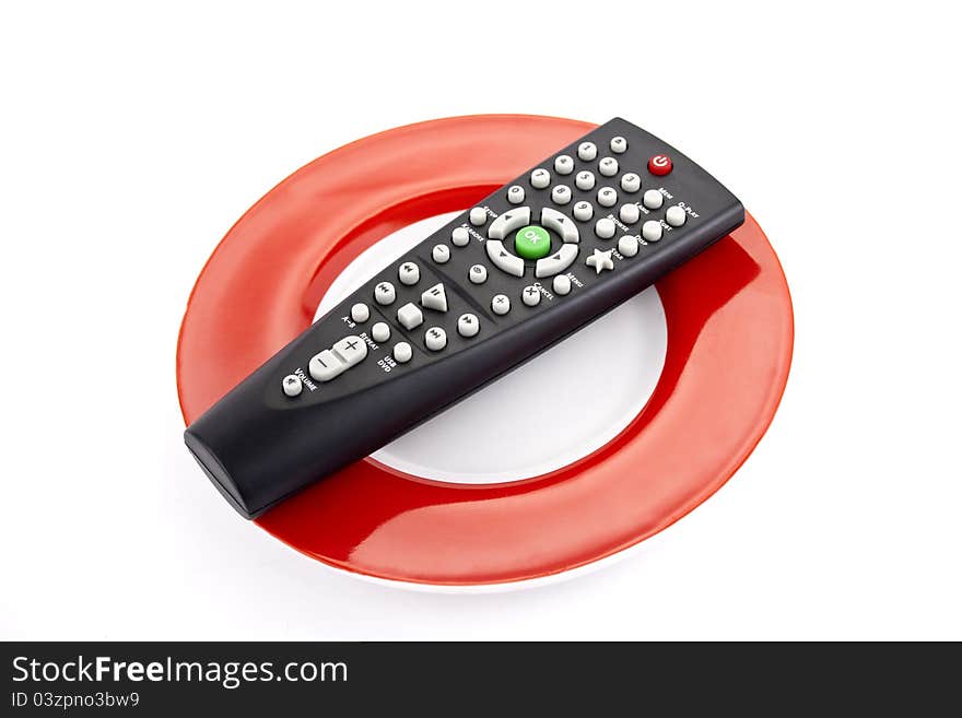 TV remote control on a plate