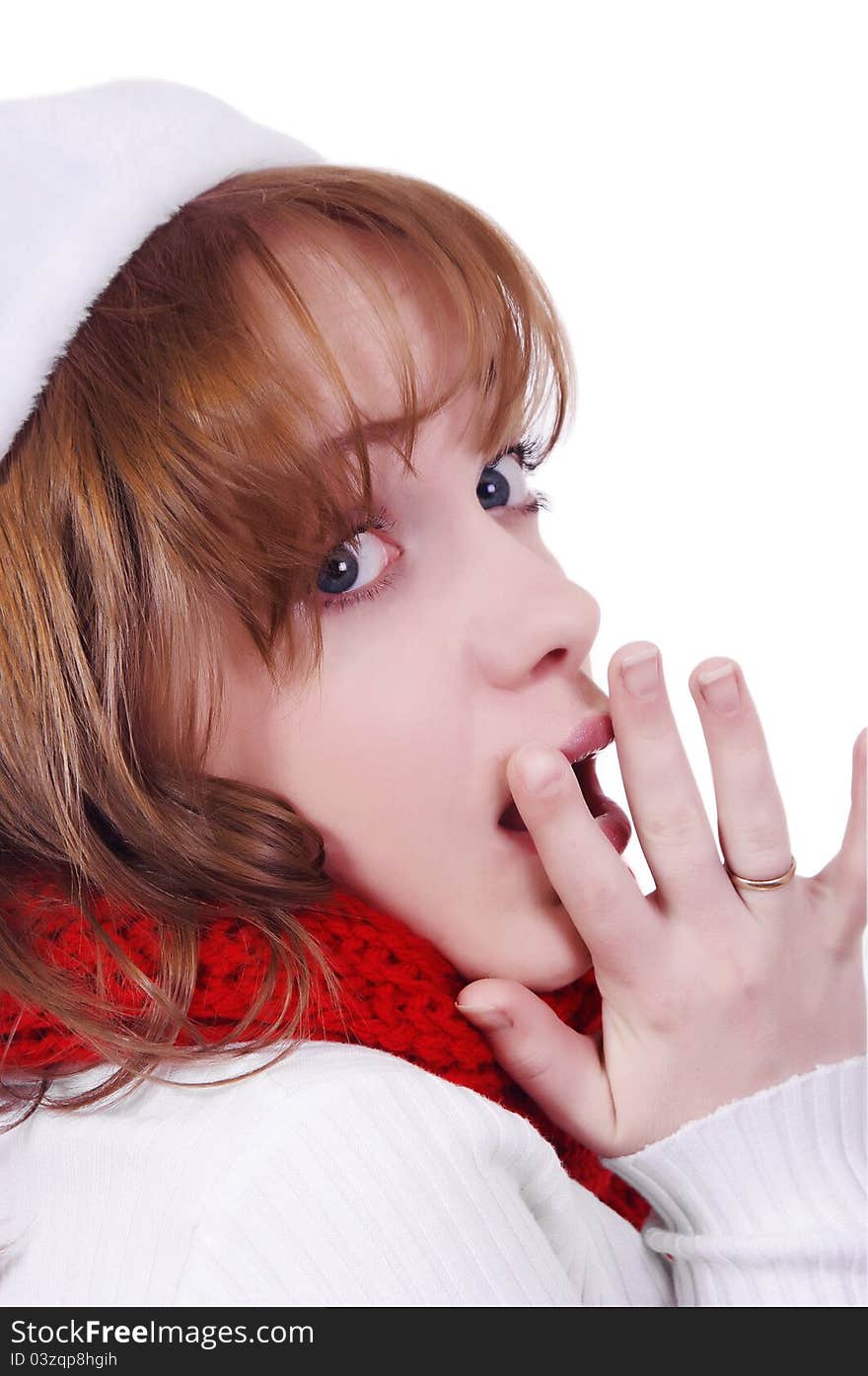 High key shot of girl with christmas hat. High key shot of girl with christmas hat