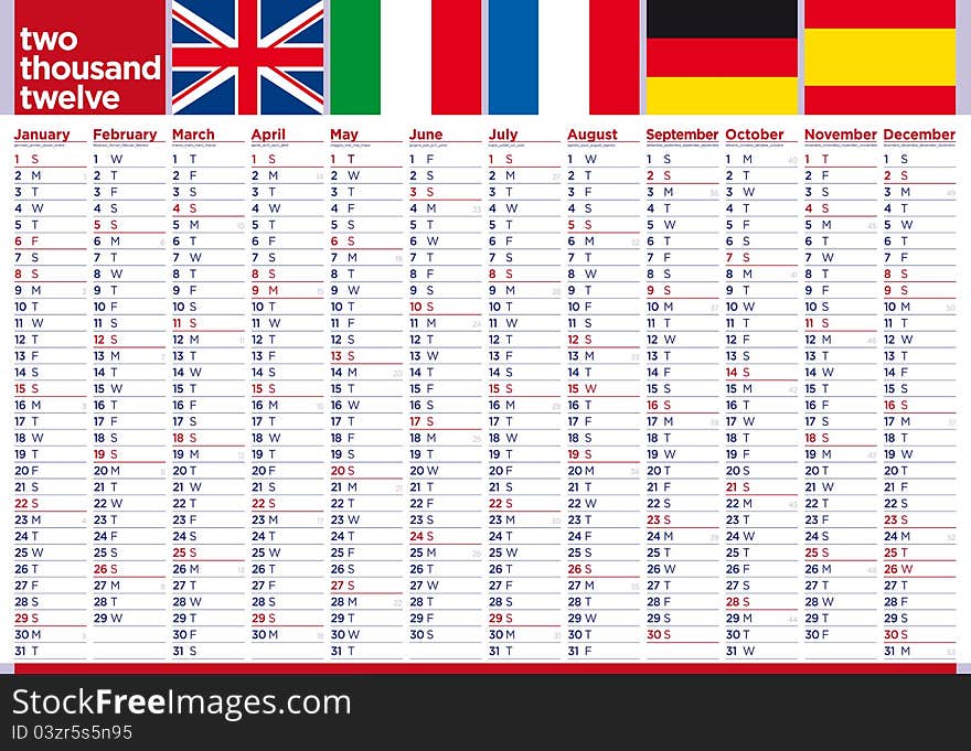 English big poster calendar 2012 european flags