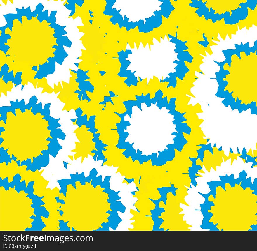 Flowers yellow background and blue petals illustration. Flowers yellow background and blue petals illustration