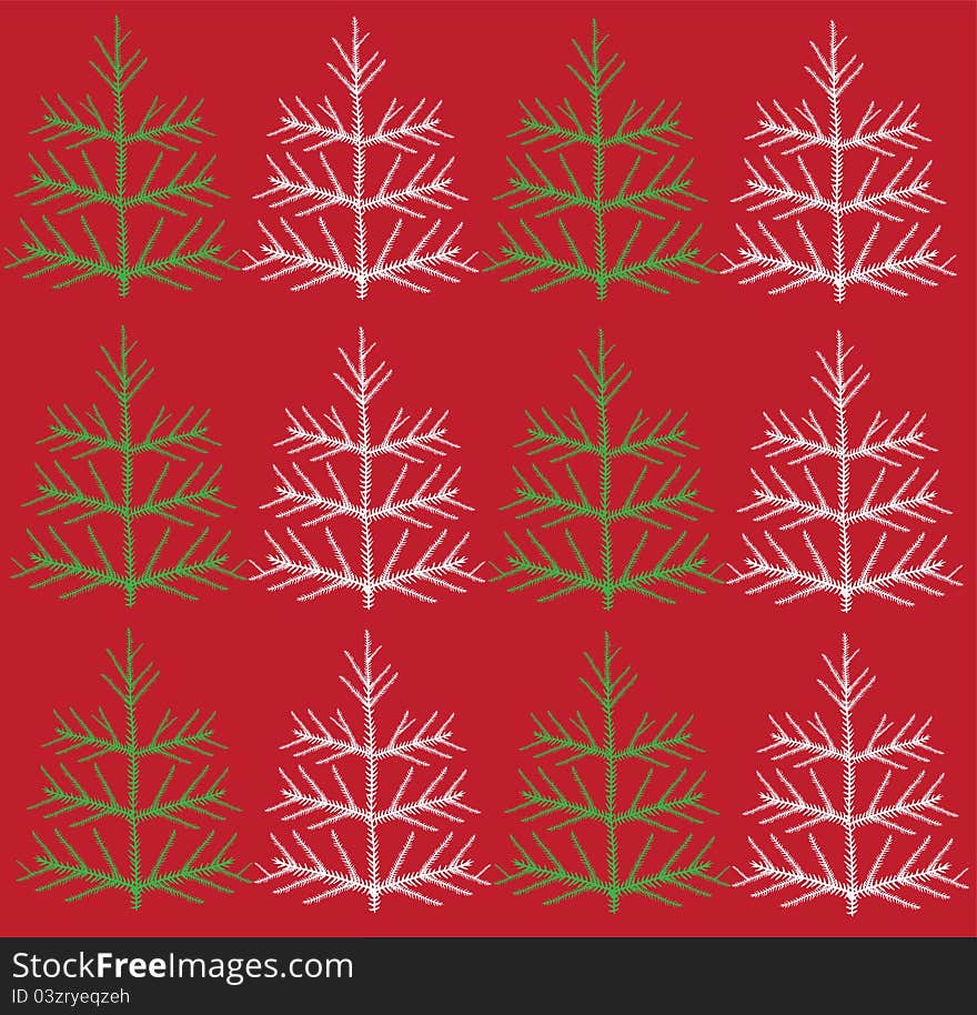 Vector illustration of beautiful christmas white and green trees on red background. Vector illustration of beautiful christmas white and green trees on red background