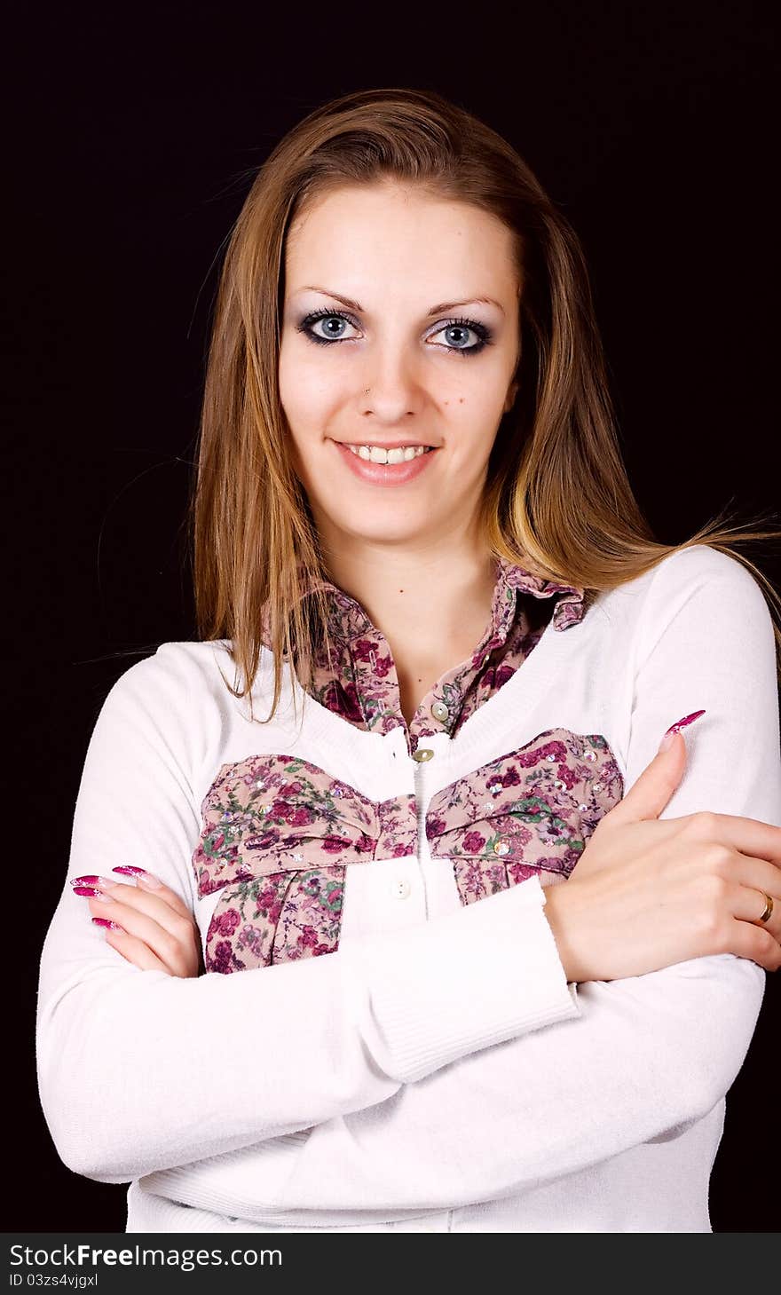 Portrait of mysterious woman on black background. Portrait of mysterious woman on black background