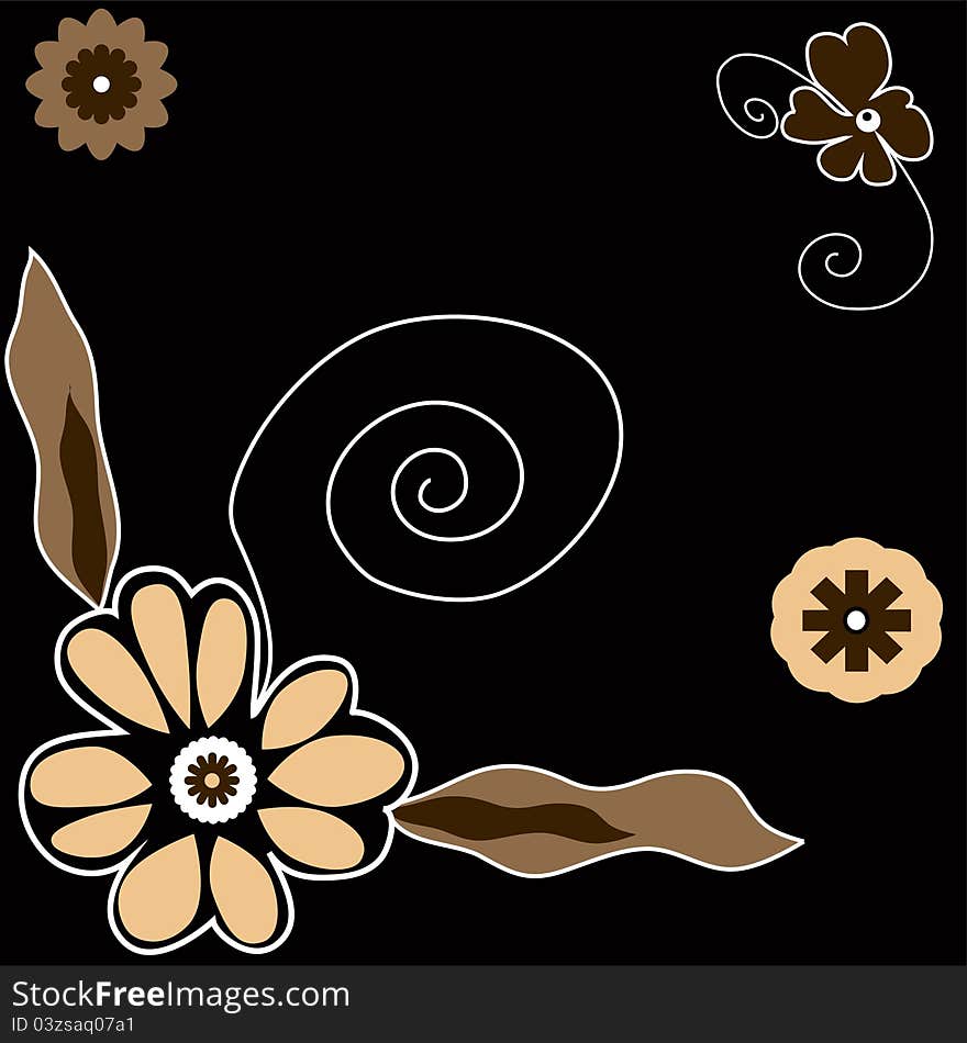 Beautiful flowers illustration on black background. Vector illustration.