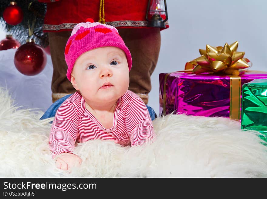 Little girl - 4 month old, christmas. Little girl - 4 month old, christmas