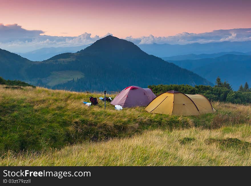 Landscape in the mountains camping. Ukraine, the Carpathian mountains. Landscape in the mountains camping. Ukraine, the Carpathian mountains