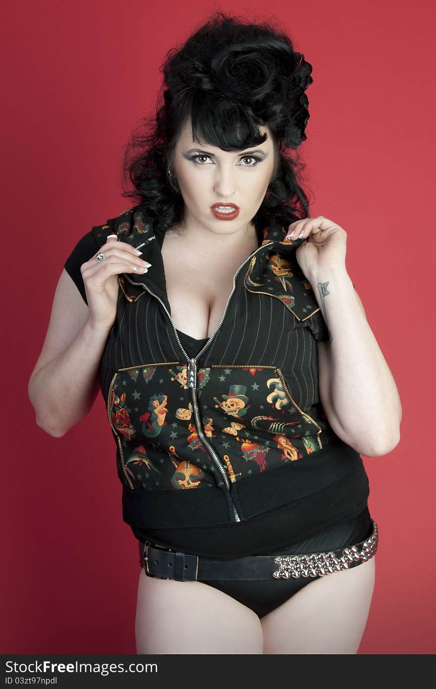 Gorgeous rocker chick modeling hoodie vest