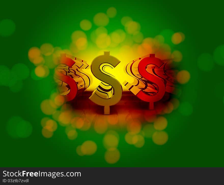 3d dollar in colour background