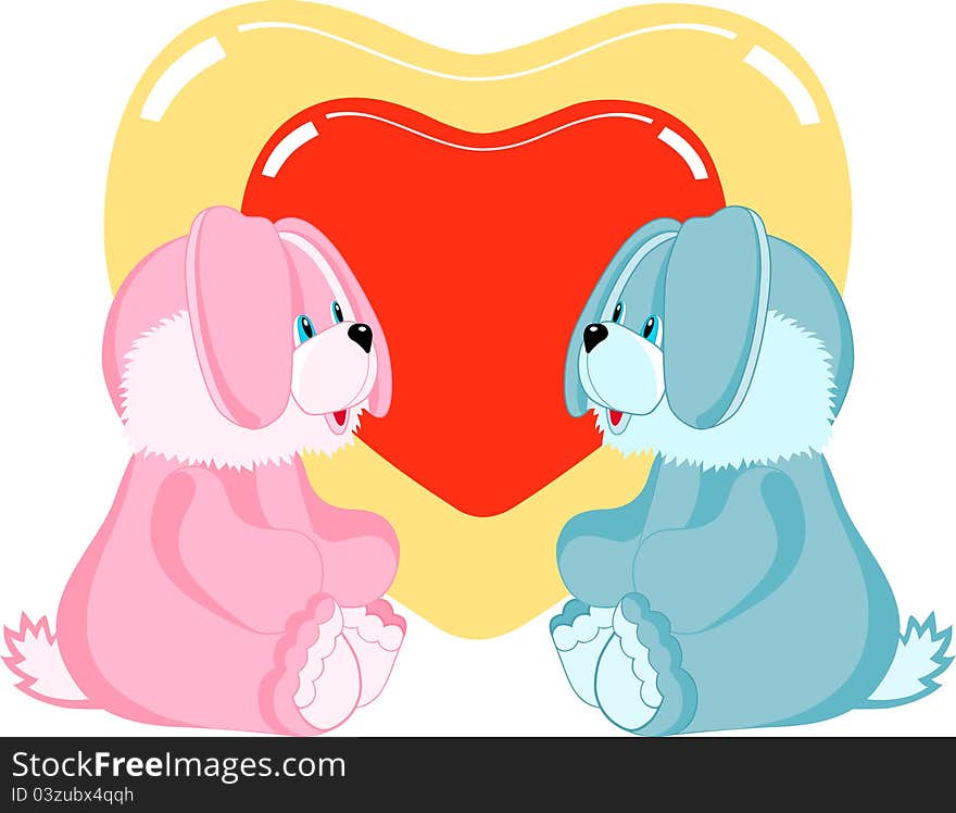 Illustration with two rabbits and heart