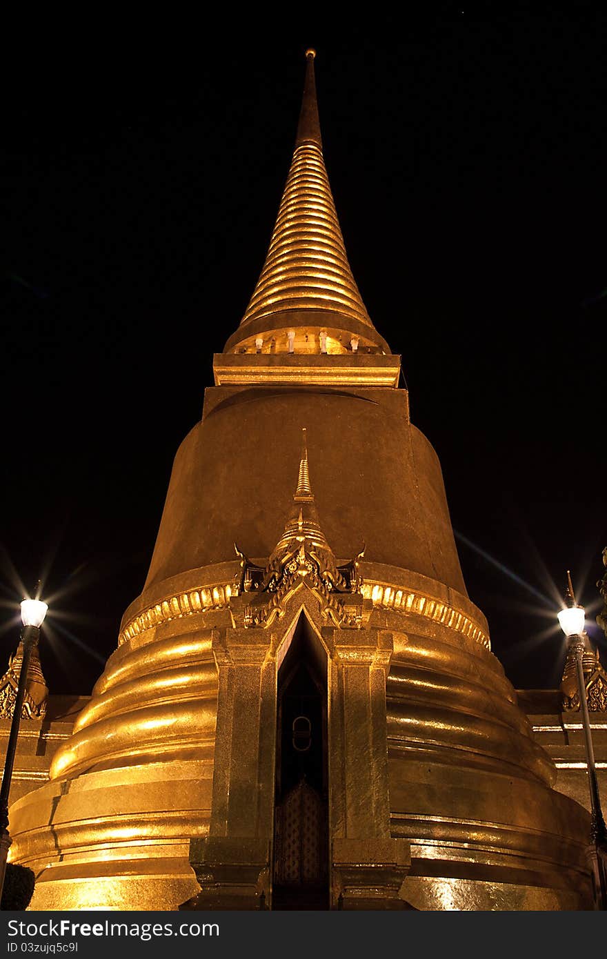 Golden Stupa in Grand Palace Bangkok Thailand at night